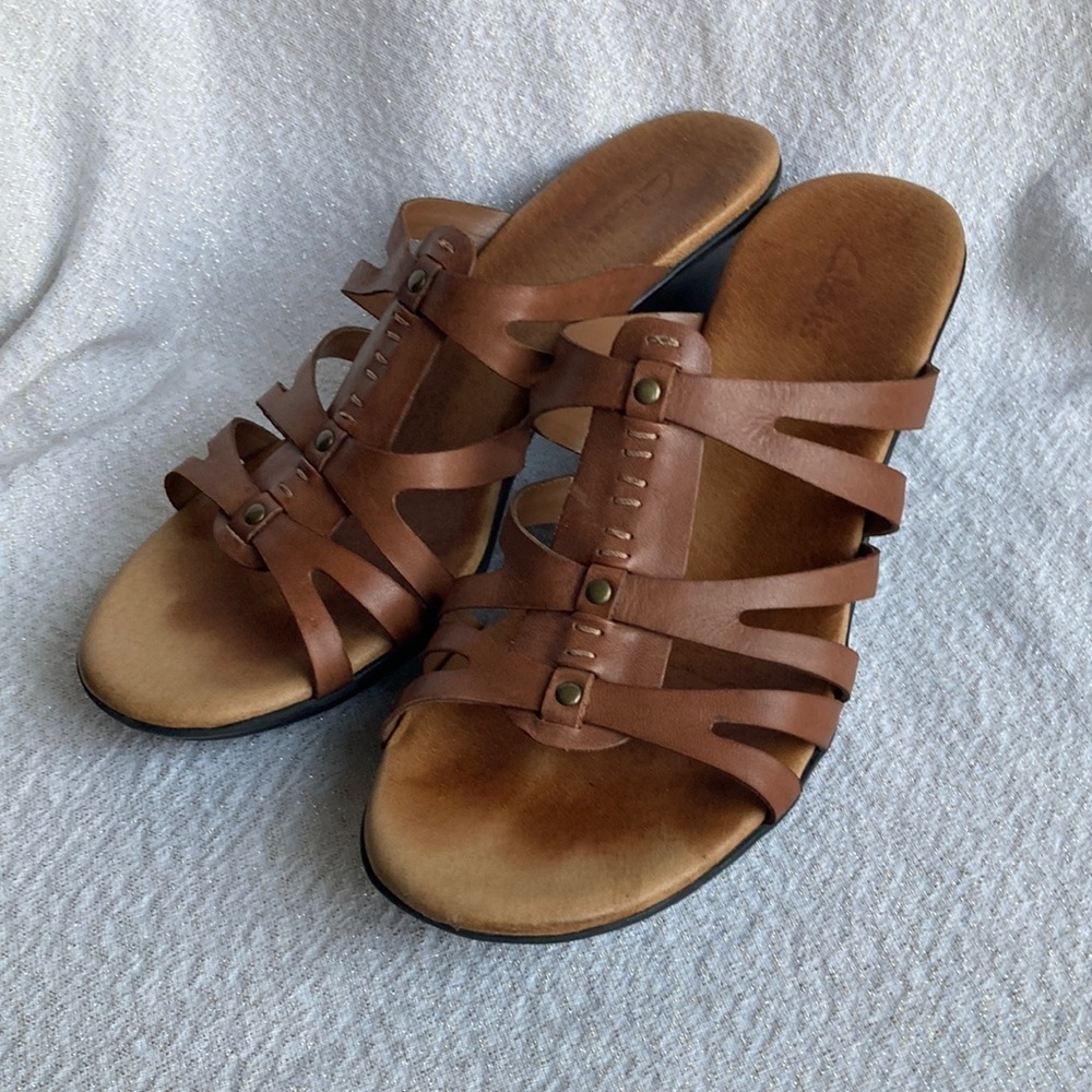 Clarks Slip-on Slide Sandals Brown 2.5" Heel Women's Size 8.5